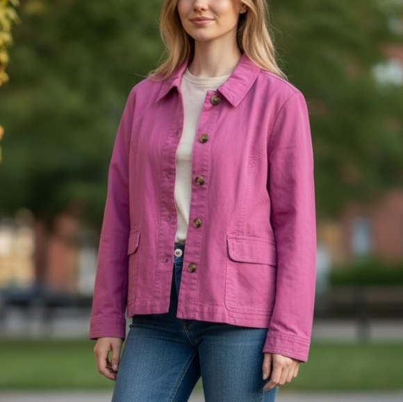 Appleseed's Jackets & Blazers - Appleseed's Petite - Y2K Bright Pink Button-up Light Spring Jacket